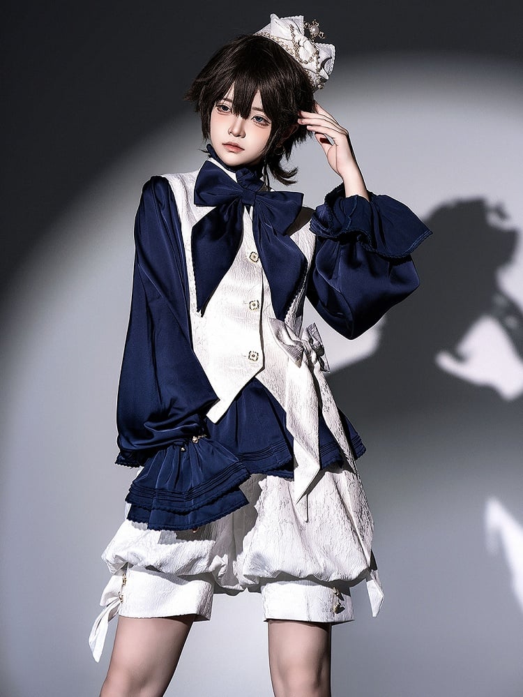 White Prince Lolita Collar Waistcoat Ouji Jacquard Banded