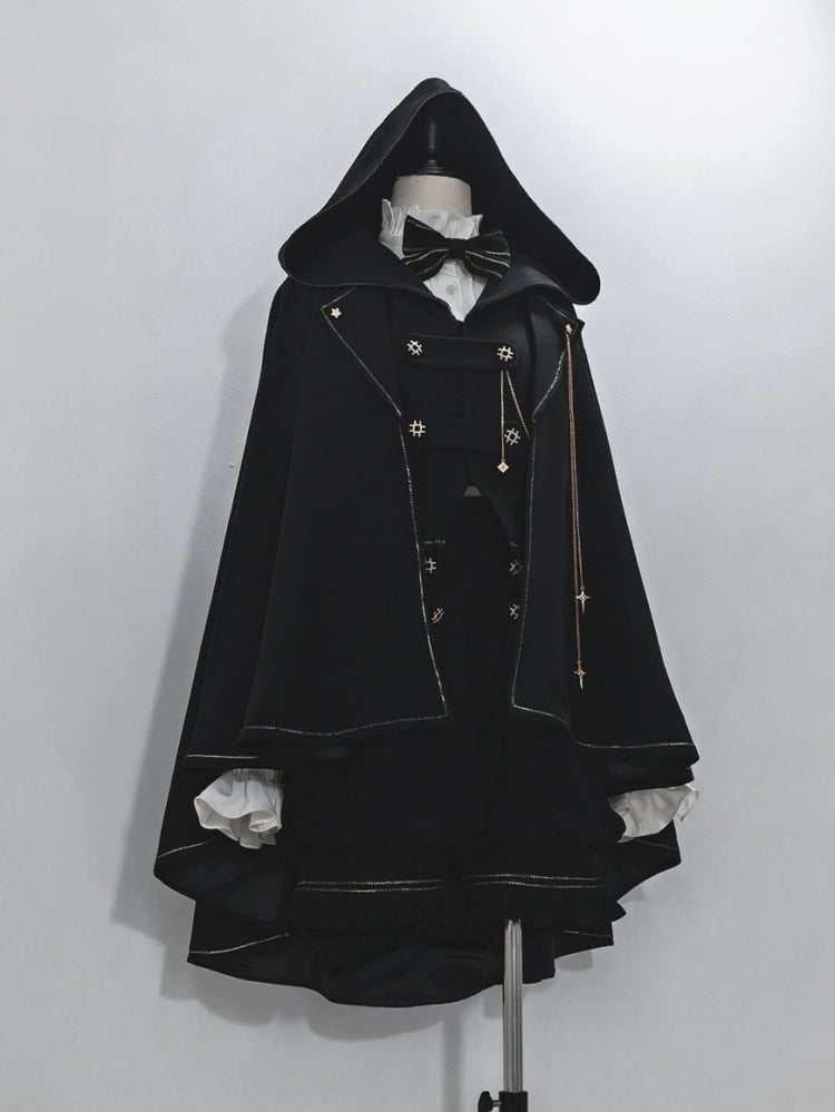 Schwarzer Ouji Lolita Fashion High-Low Saum-Umhang