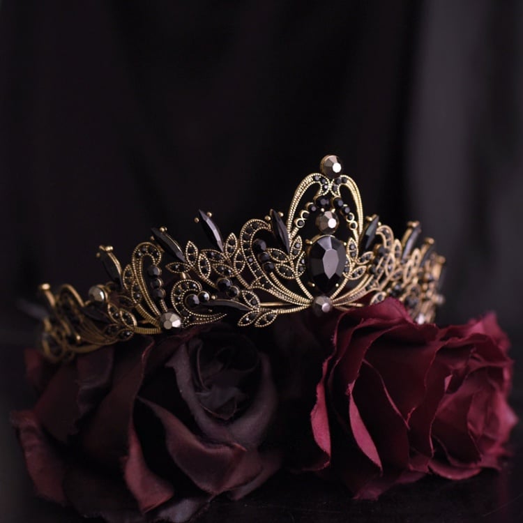 Schwarz-Gold Gothic Punk Strass Krone