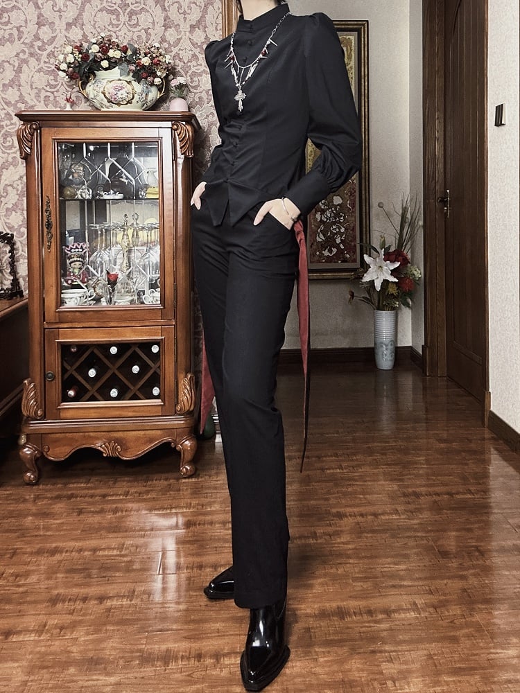 Ouji Mandarin Black Long Fashion Top Lolita Tail Swallow Collar Sleeves