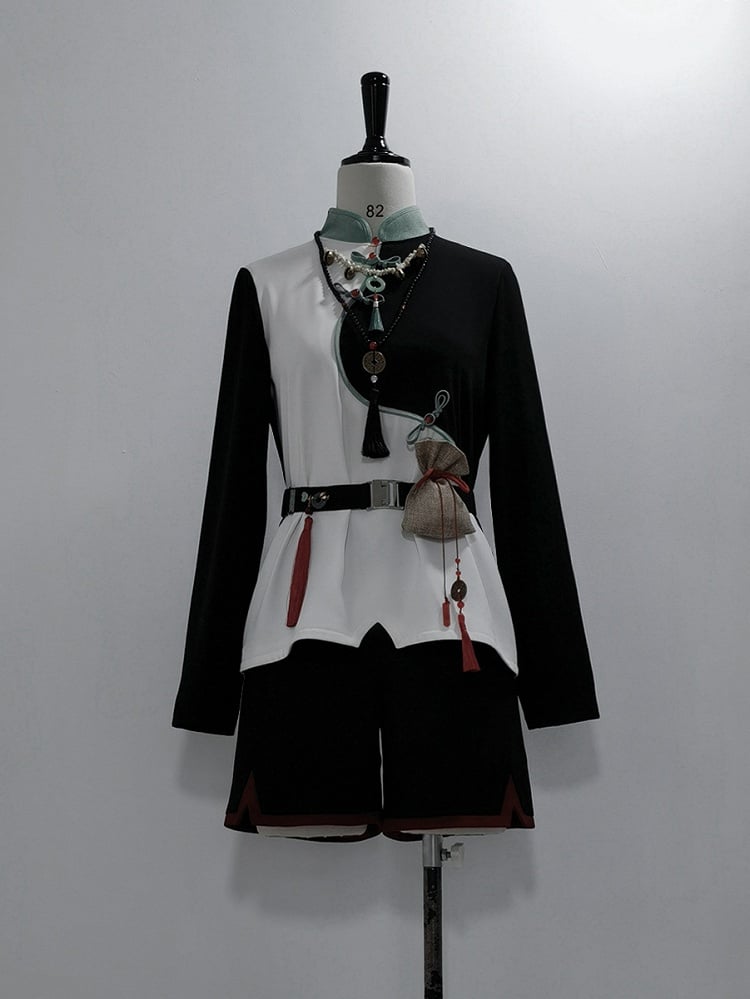Ouji Shorts Cuffs Trimming Black Lolita with Red