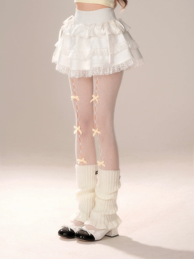 White Tiered Mini Skirt with Lace Trim