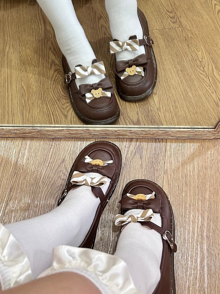 Design PU – und Kuma-Thema mit 2 cm flachem Ohrschuhband Lolita-Bär braun gestreifte Schleife