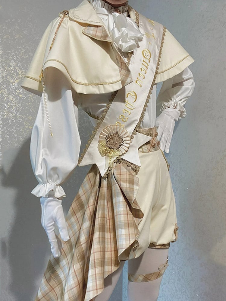 and - Outfit White Ouji Prince Cape Waist Lolita High Shorts Shirt + Gold