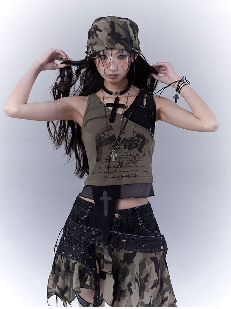 Punk Distressed Studded Triangle Camouflage Wasteland Scarf