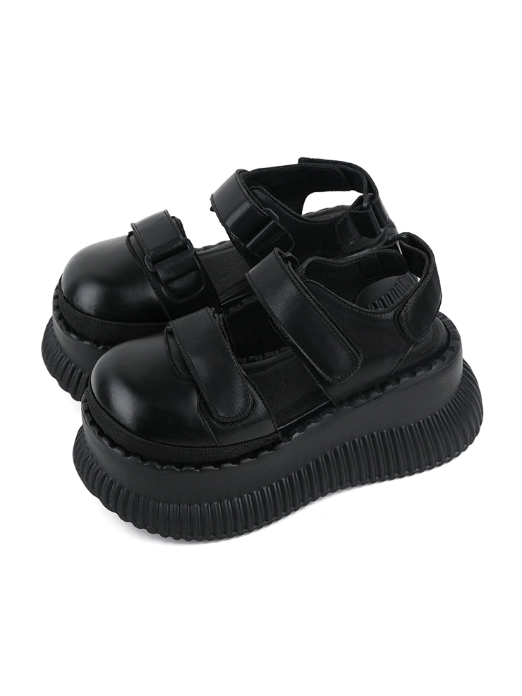 - Strap Platform Closures with Black Design Velcro Slingback Sandals
