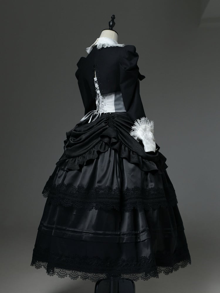 Lolita Top Long Embroidery Cropped Gothic Sleeves Black Scale