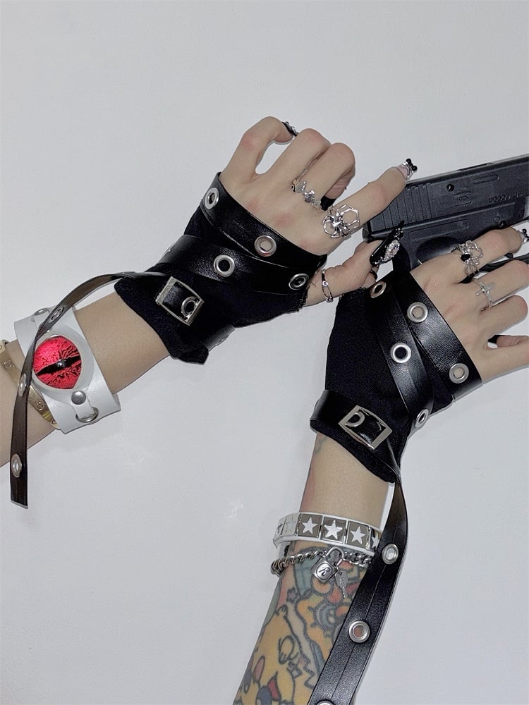 Fingerless Black Gloves Punk Rock