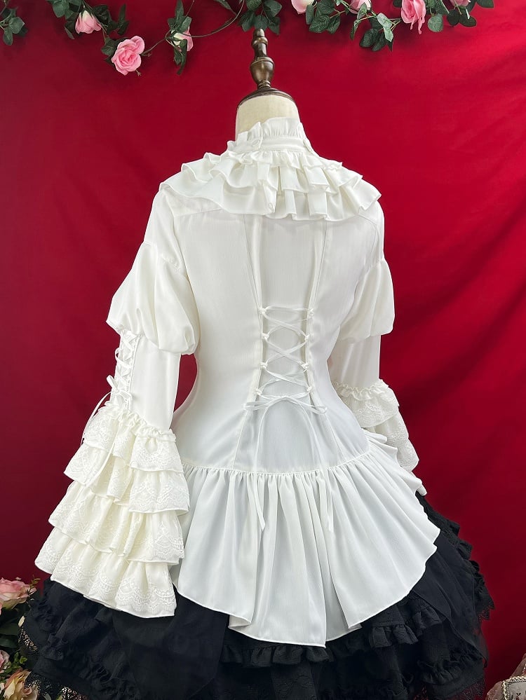 Bell Shiro with Lolita Jabot White Shirt Tie Gothic Sleeves Layered