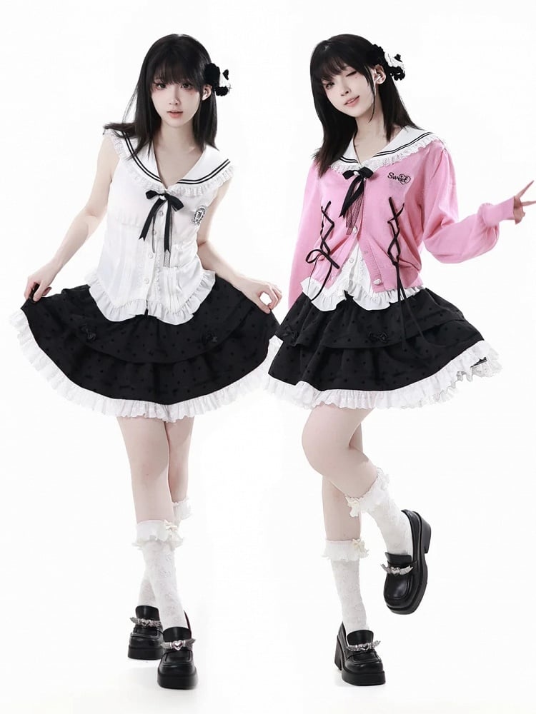 Pink Lace-up Details Front Heart Button Placket Summer Knit Cardigan