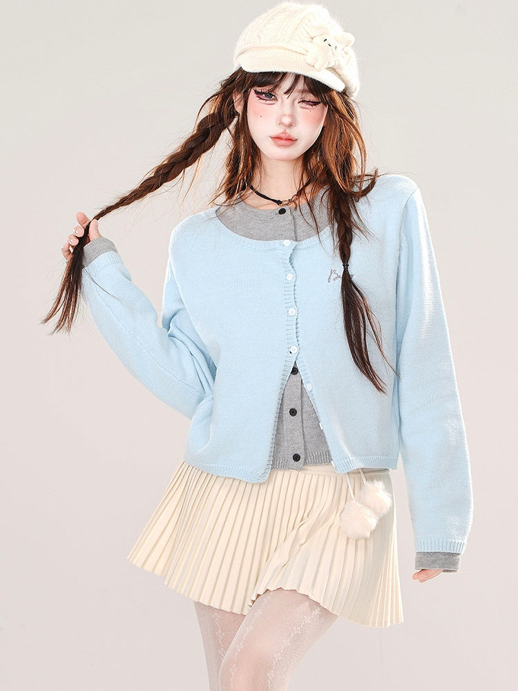 Blau/Dunkelgrauer Fake-Zweiteiler-Cardigan