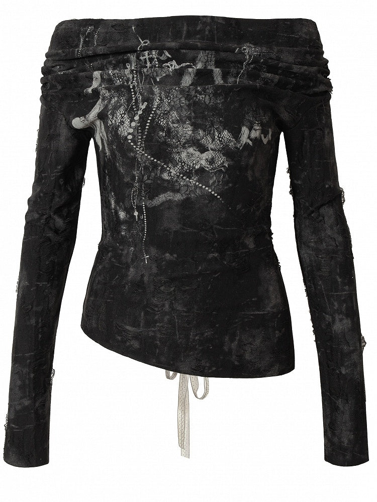 Lace-up Wasteland Black Top Off-the-shoulder Punk Design Neckline