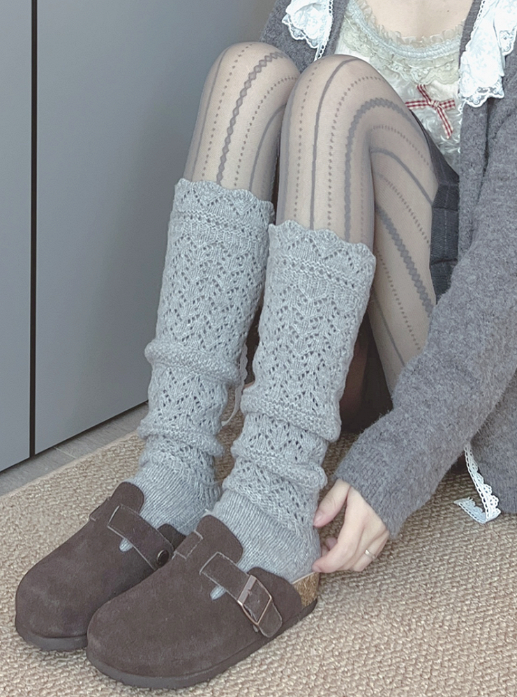 Chaussettes mollet ajourées blanc cassé/gris/café