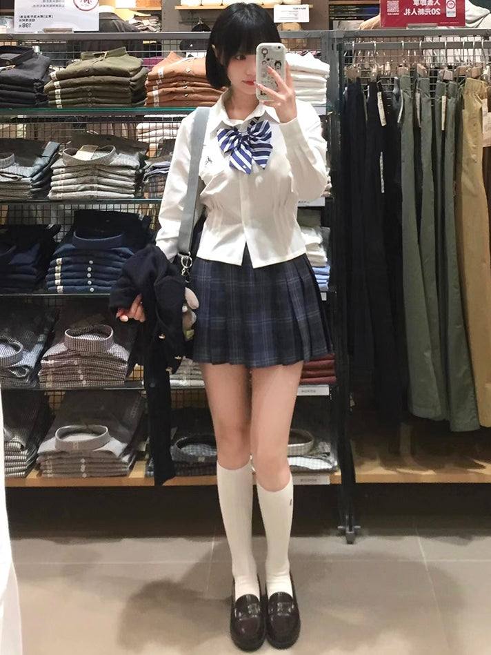 Brief Stil Preppy JK Shirt Weiß Uniform Stickerei
