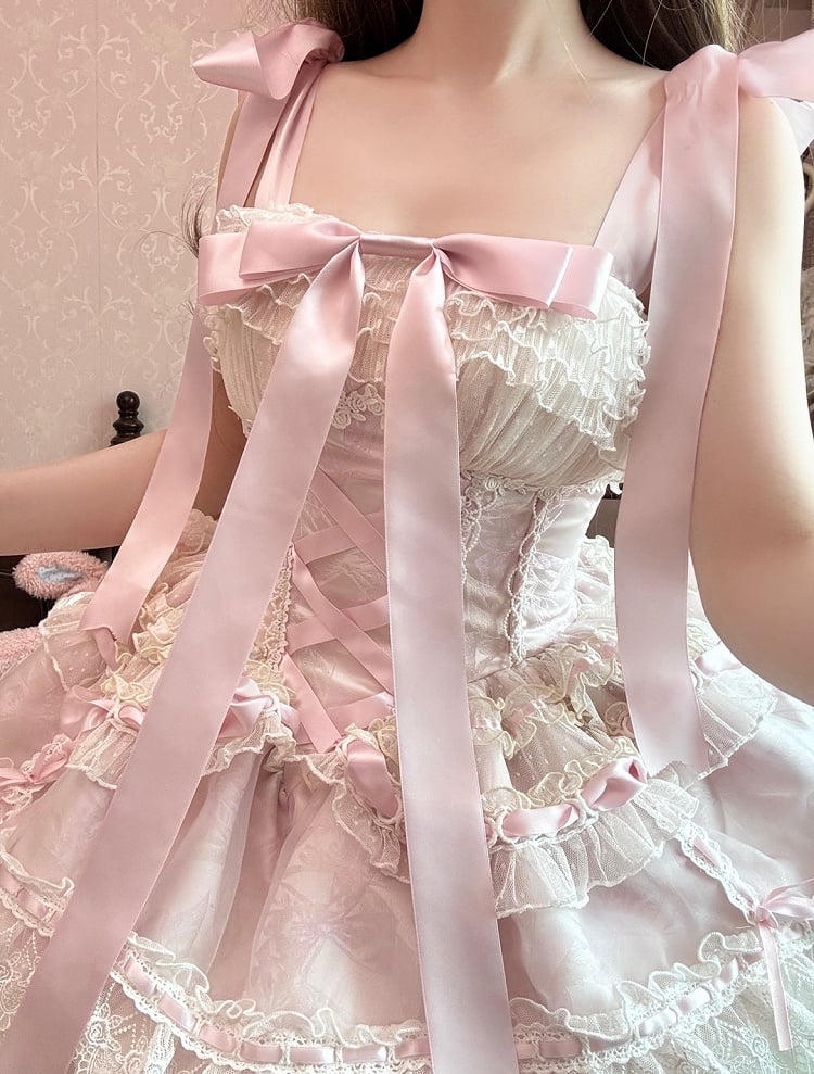 Boned Waist Lolita Princess Basque Bust 80-88CM Balletcore Pink Skirt Clearance-Size Jumper S for