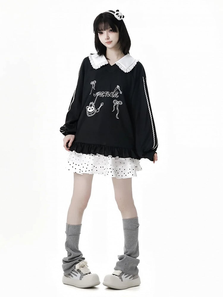 ティアードスカート ウエストゴム コットン ホワイト 水玉模様