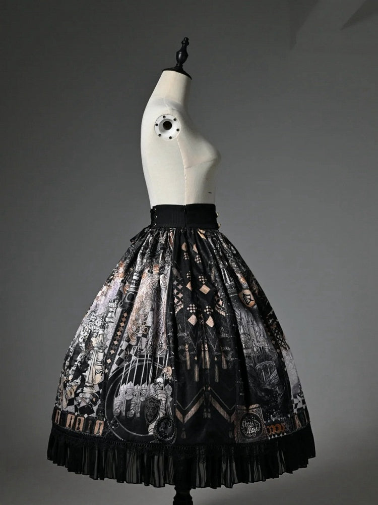 Skirt Theme Black Waist Corset Belt Chess Lolita Print