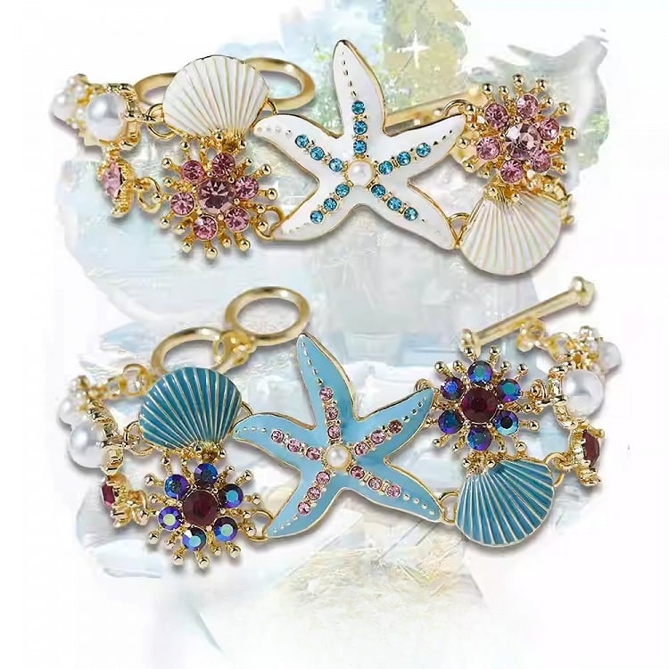 4 Shell Y2K Starfish Bracelet/Necklace Bittersweet Options Rhinestone Decorated And