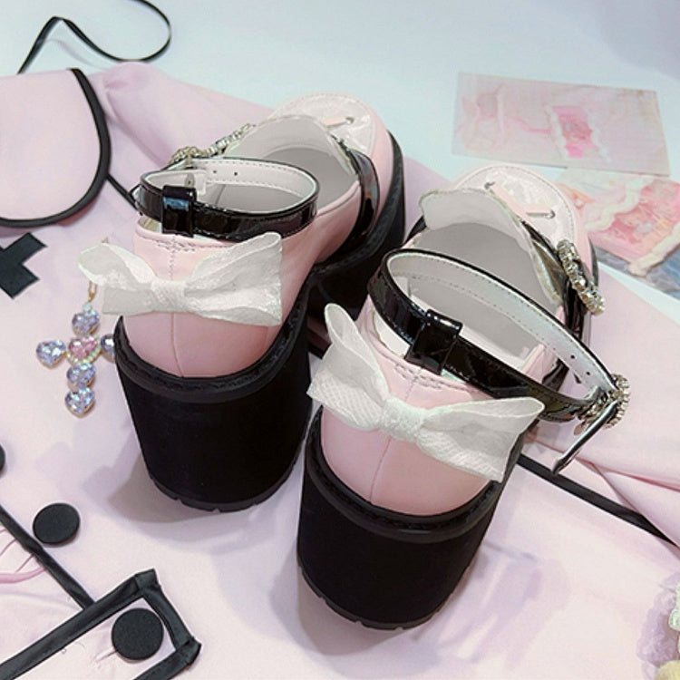 Kei Style Heels Shoes Black Jirai and Pink Landmine Chunky Platform
