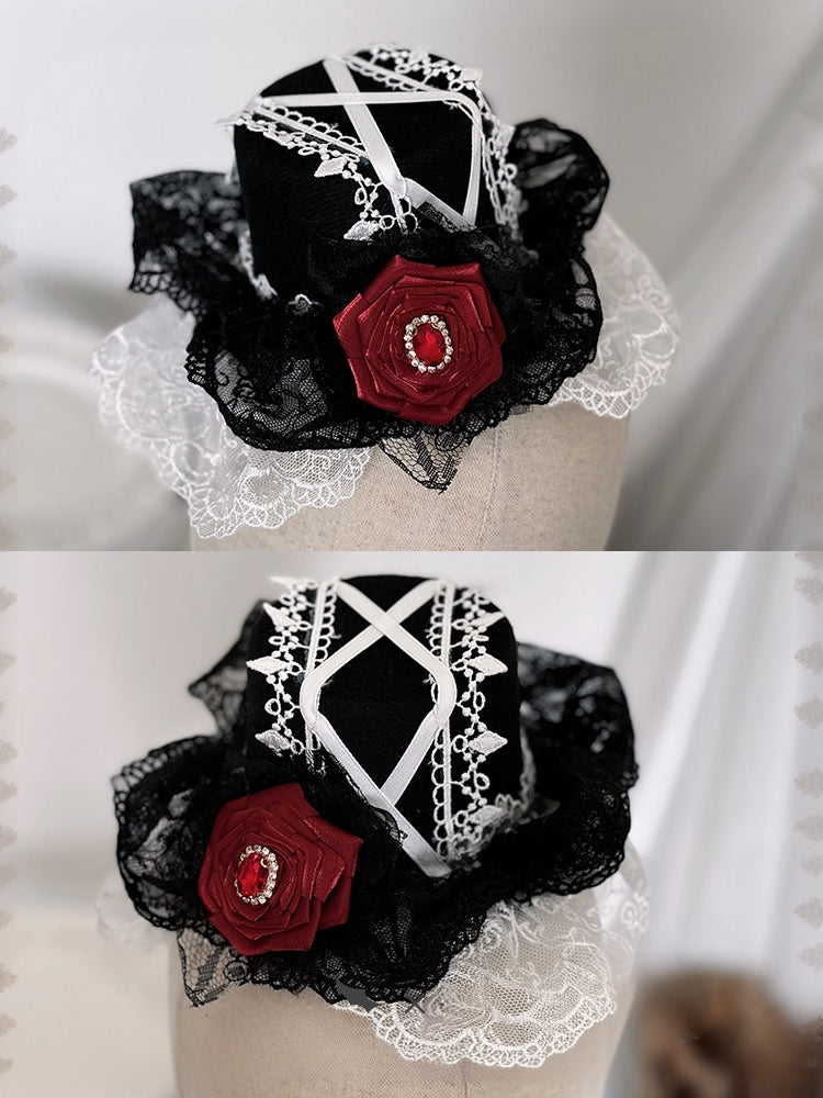 Mini Lolita Red Black Hat Gothic Rose
