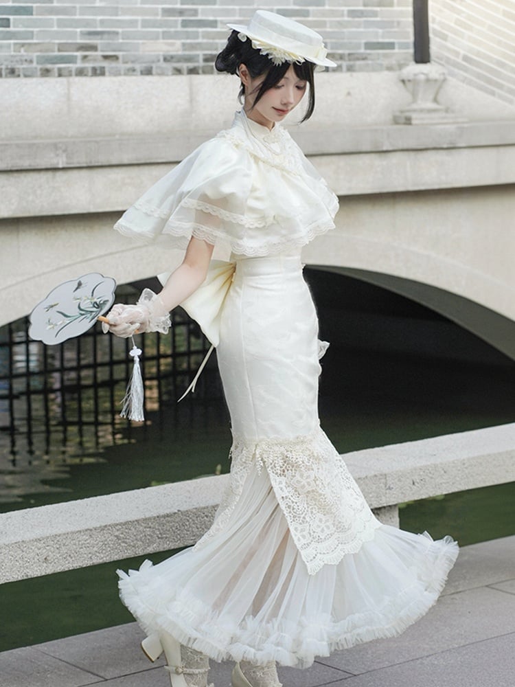 裾マーメイドウエストスカート 伸縮性のあるチュール