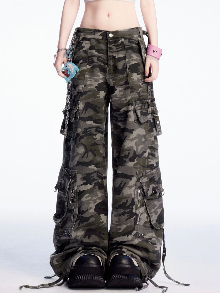 Wide-leg Cargo Pants Low Camouflage Waist Vintage