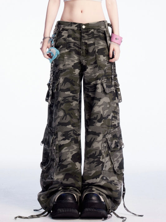 Wide-leg Cargo Pants Low Camouflage Waist Vintage