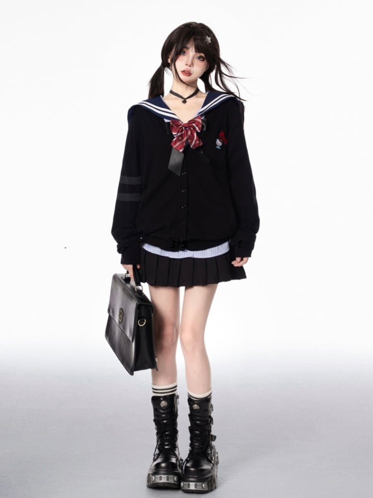 Knit Cardigan for JK Uniform Preppy Black/Gray V-neck Autumn Style