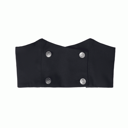 Black Double-Breasted Corset Belt with Silver-Tone Buttons