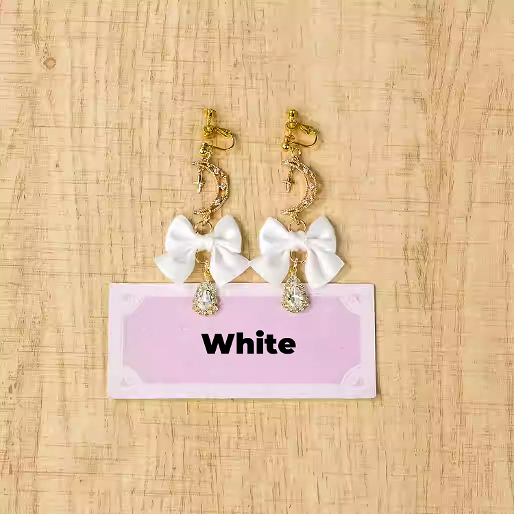 Bow Moon Ohrclips Jirai Kei Pink/Pink/Blau/Schwarz Weiß/Dusty
