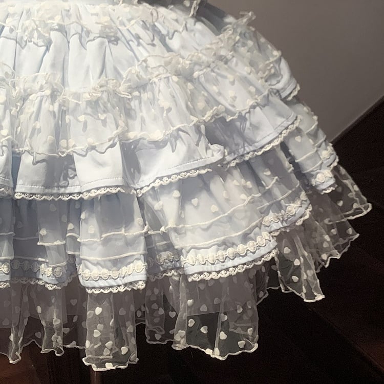 Polka-dot Hime Lolita Hanayome Lolita Dress Pattern Heart Blue JSK Ruffled Heart Front