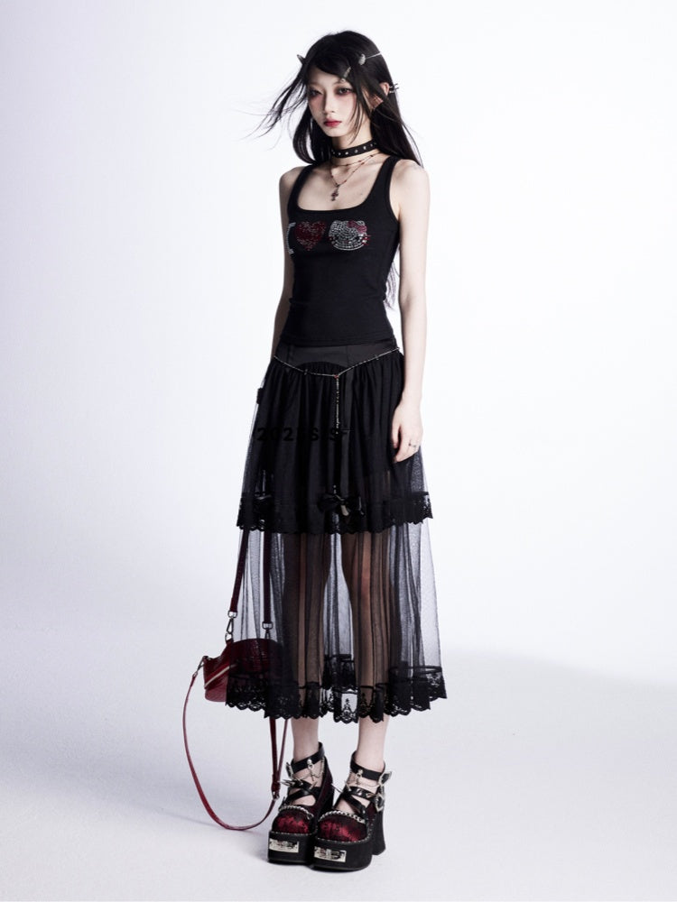 Tiered Mesh Skirt Trim Black Lace