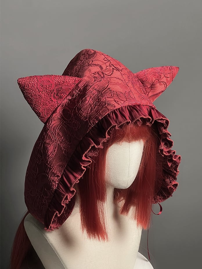 / Hood Cat Ears White Black Red