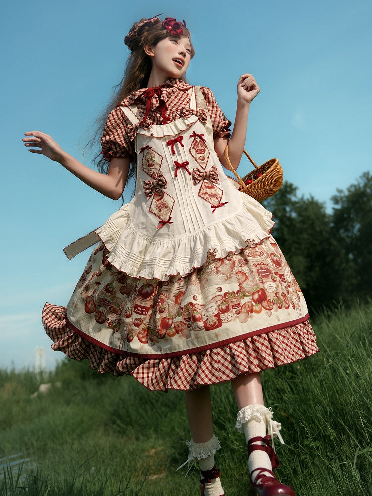 Tomatenschürze Beige Print Lolita Konserviert