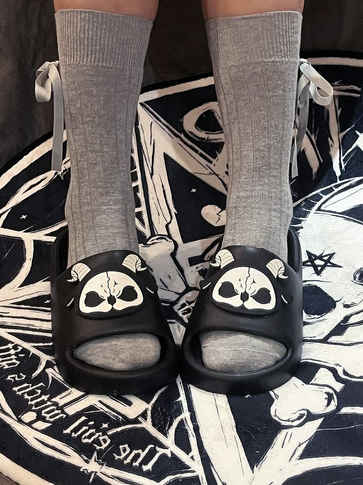 Slippers Reaper Grim Gothic Black Applique White and Summer
