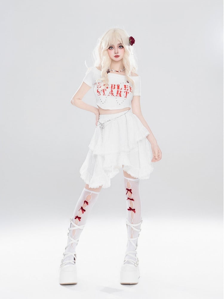 Handkerchief Skirt White A-line Tiered Pleated With Hem