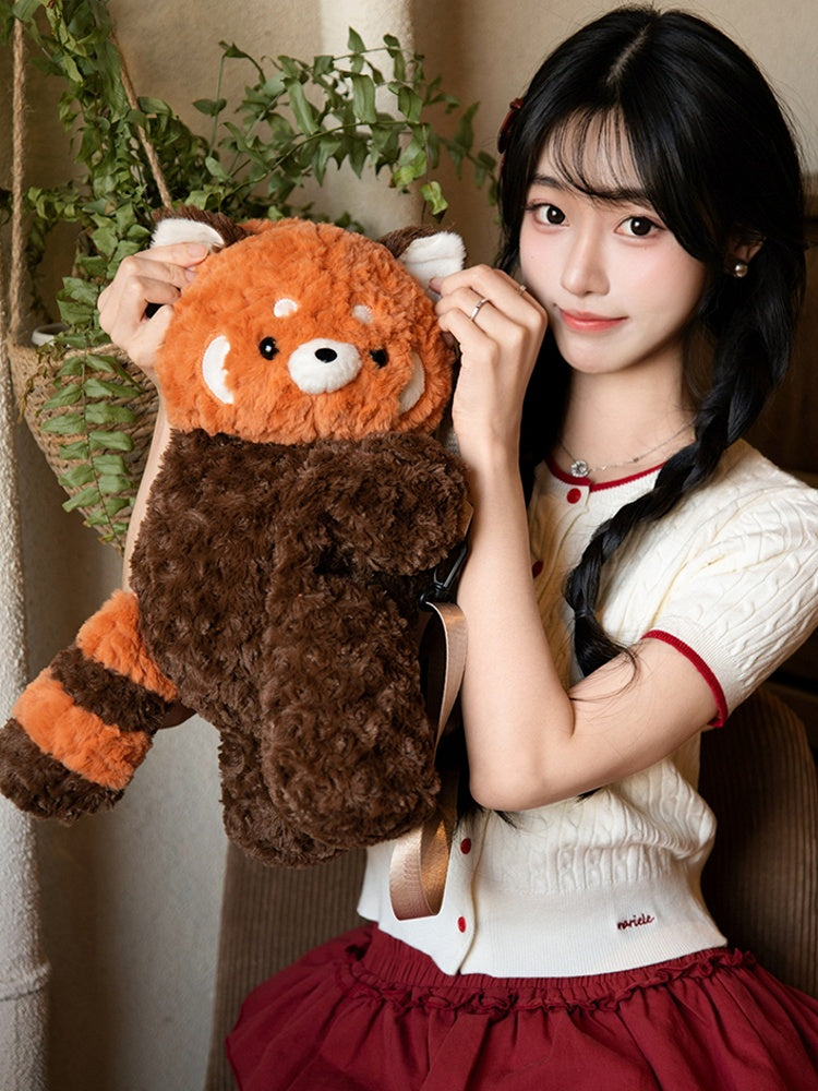 Red 40cm Backpack/Crossbody Panda Plush Bag Cute Brown