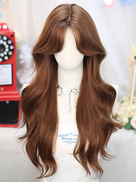 Bangs Under 60-65CM Bust Brown Curtain Wavy With Wig Length