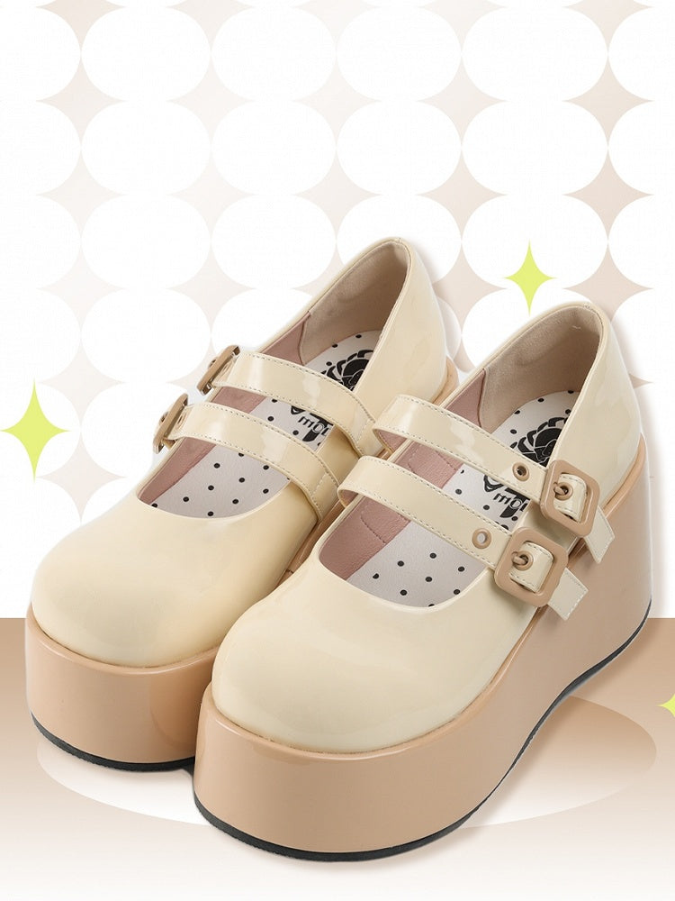 Plattform Lolita Schnallen Sohle Gelb Süße Braune Keil Schuhe mit