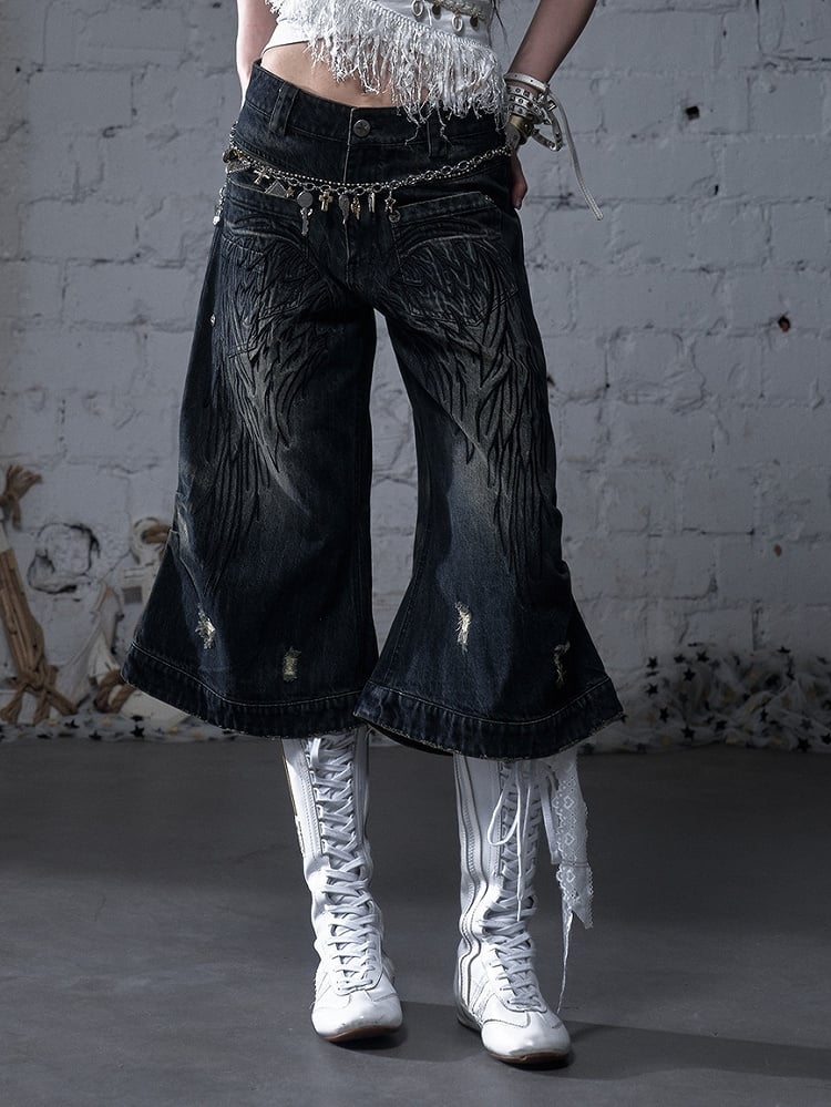 Angel Blue/Yellow Faded Wash Distressed Holes