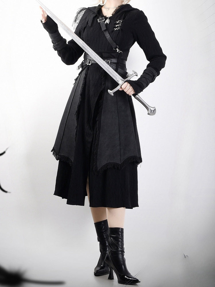 with Strap Tailed One-Shoulder Detachable Ouji Lolita Corset Belt Black