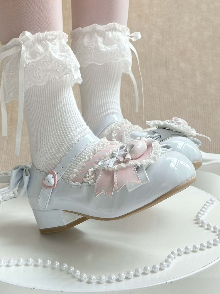 - Low Heels Pink with Clip Style Lolita Sweet A Candy-Decorated Heart Shoe Bow Blue