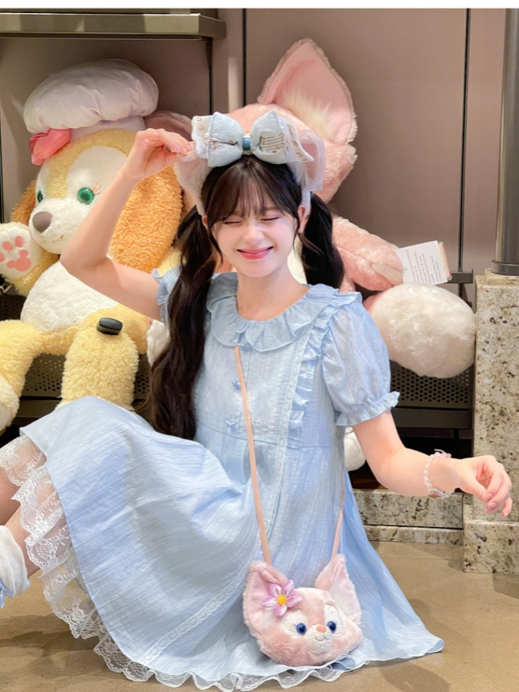 Dress Light Blue Ruffle Collar Puff Sleeves Sweet