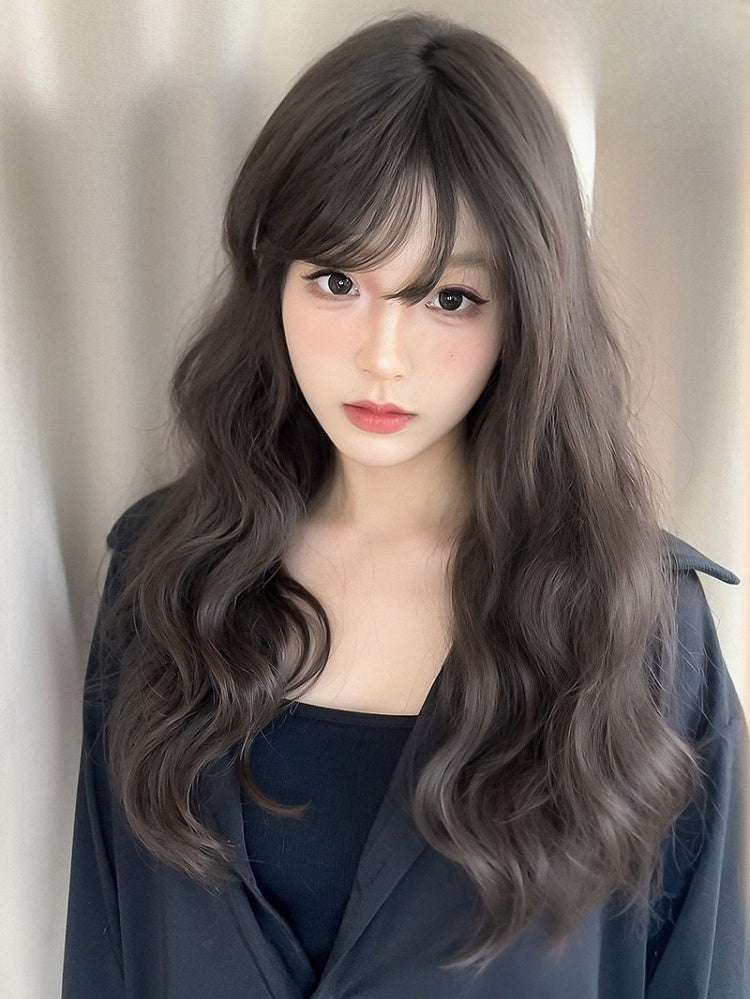 60CM Length Wavy With Wig Bangs Brown