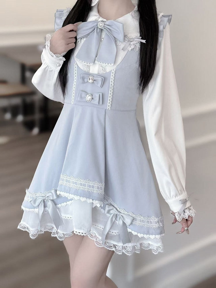 auf mit Chiffon Rock Bowknots Licht Jirai Blau Kei Kleid Saum Tiered