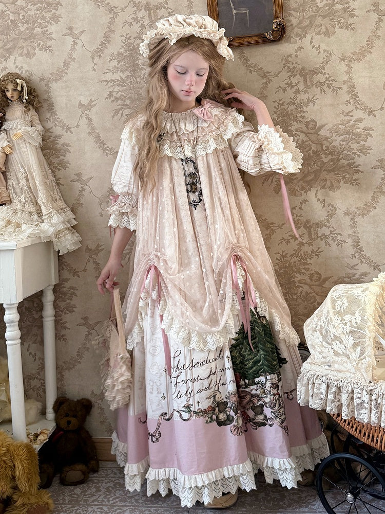 Available Cotton Ruffle Drawstring Dress Neck Plus Round Sizes Overlay Lolita Sweet