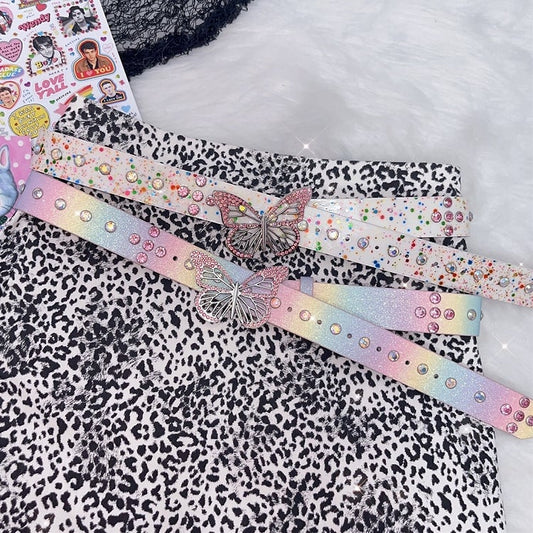 Gürtel Strass Weiß/Bunt Design Schmetterling Verziert Taille