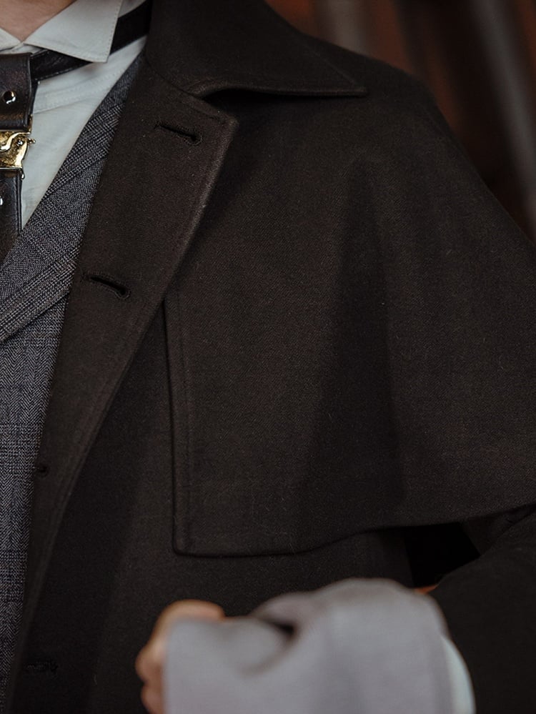 Coat Steampunk Black Detachable Cape