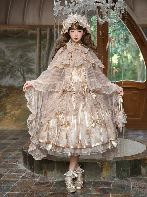 Trimming Bow Self-tie Neckline Cascading Cloak Ruffle Champagne Big