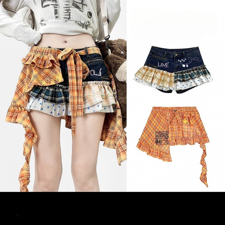 Karierte Shorts und + Muster Polka-Dot Orange Blau Y2K